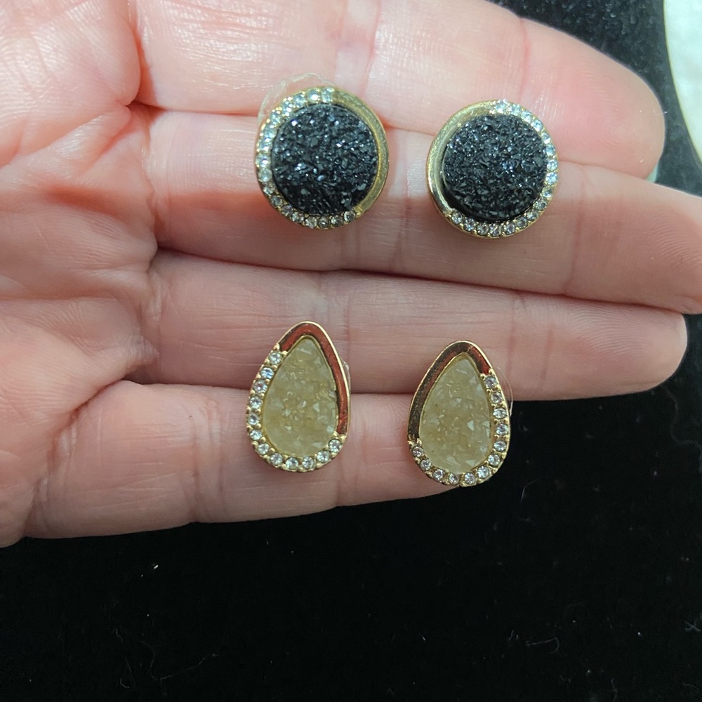 Sugarfix Pierced Earrings, Faux Geo Crystal Studs. 2 Pairs
